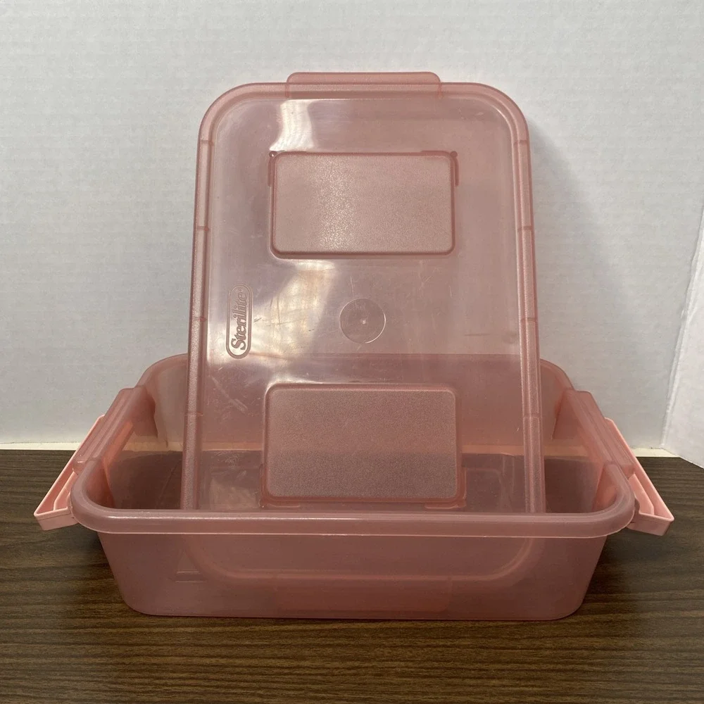 Sterilite 2.7 Qt. Modular Latch Box Plastic with Translucent Pink Base and Lid